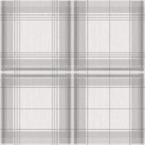 Plaid Check Tartan Wallpaper Chequed Woven Linen Effect Grey White Arthouse (1/4)