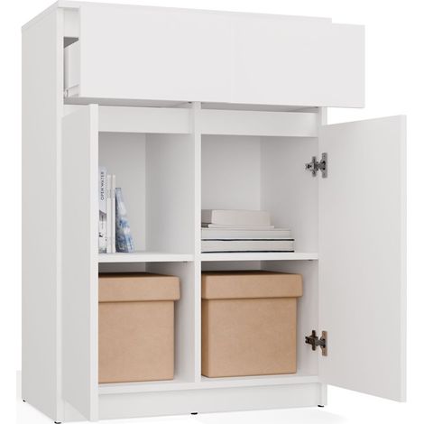 MALEX - Commode moderne 97 cm 2 portes & 2 tiroirs - Blanc (1/5)