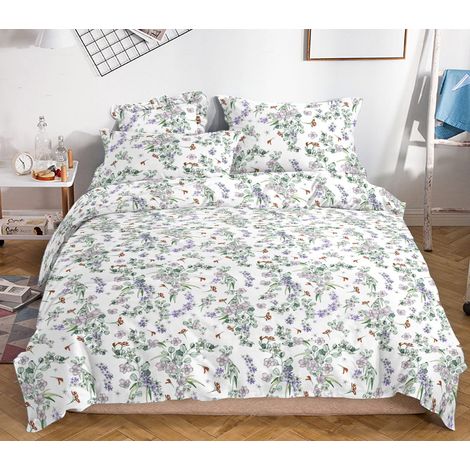 Ropa de cama de satén de 160x200 cm, color blanco, verde y verde prado pastel (1/2)