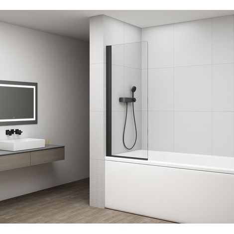 Pare-baignoire pivotant NOIR 650 mm, verre clair (1/2)