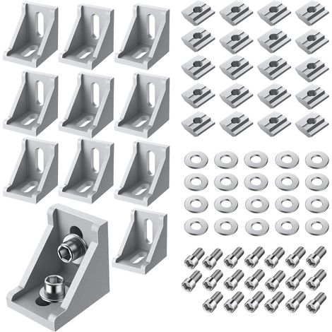 10x Equerres de Fixation 3030 Séries 304040mm Pour Profilé à Rainure de 8mm Corniere Raccord en Aluminium Support Joint à Angle Droit Connecteur d'Angle avec Boulons de Fixation M616mm (1/5)