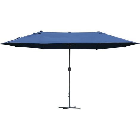 4.6M Sun Umbrella Canopy Double-sided Crank Sun Shade w/ Cross Base Dark Blue