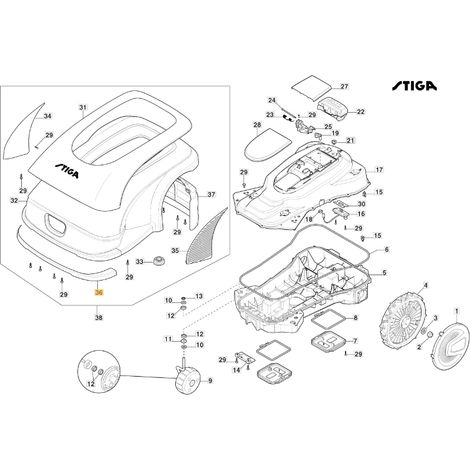 Parachoques delantero ORIGINAL STIGA a3000 - a5000 rtk robot cortacésped 381393707/0