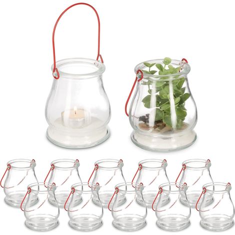 Lot de 12 photophores à Suspendre, Verre, Anse, pour intérieur (1/5)