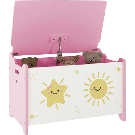 Coffre à jouets avec couvercle, coffre de rangement enfant avec charnières de sécurité, 60 x 37 x 39 cm, rose (1/5)