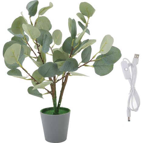 Artificial Lighted Tabletop Eucalyptus Tree USB Powered LED Faux Potted Plant with Lights for Office Indoor Decoration (1/5)