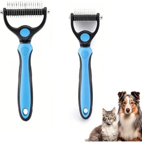 Outil de toilettage Pet Pro, râteau de sous-poil double face pour chiens et chats, brosse de deshedding professionnelle et outil de dématage pour fourrure à poils longs et courts (bleu -s + l) (1/5)