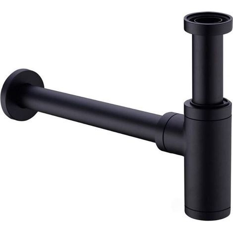 Universal brass sink drain siphon with 200mm extension pipe, adjustable 1 1/4x32mm siphon, odor-proof, leak-proof, matte black (1/4)