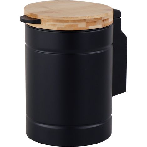 Relaxdays, Wand Kosmetikeimer, Fußpedal, Softclose, Bambusdeckel, für Bad, Wandmülleimer, 3L, schwarz