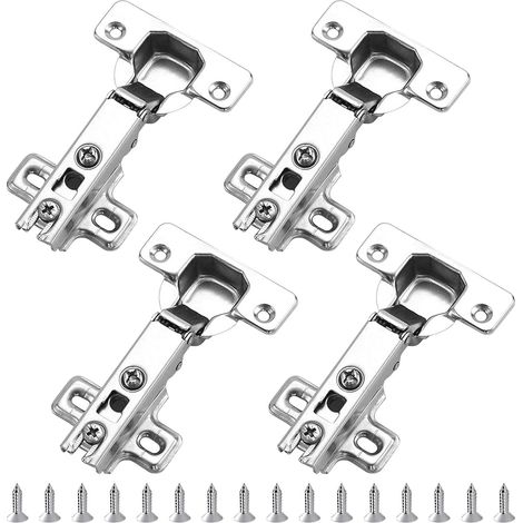 Lot de charnières pour meubles, charnières pour portes pliantes avec vis, charnières pour portes de placard (cuisine, chambre, armoire) (Argent/4 pièces) (1/5)