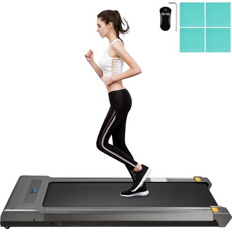 Mophorn Tapis de course sous le bureau, écran LED, télécommande, 1-6,0 km/h, pour la maison et le bureau (gris, sans main courante) (1/5)