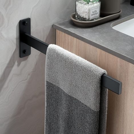 Wall Mounted Towel Rack, Towel Bar, Matte Black, Stainless Steel, Rectangular, Single Arm, for Bathroom and Kitchen (1/5)