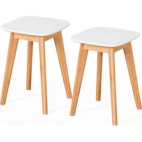 Relaxdays Kitchen Stools, Set of 2, Bamboo, MDF, Dining Room, Hallway & Bathroom, HWD: 45.5x33x33 cm, Natural/White (1/5)