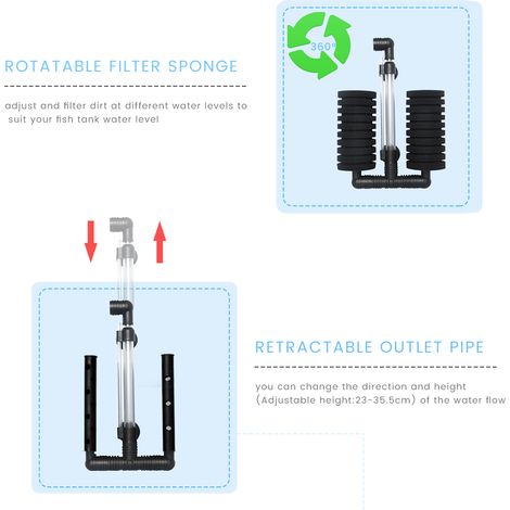 Filtre d'aquarium éponge à air Double aération de Filtration biochimique Ultra silencieuse cultiver des nitrobactéries réglable 23 cm-35.5 cm (1/5)