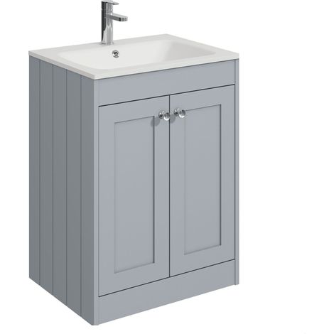 Balterley Butterton 600mm Floor Standing 2 Door Unit with Stone Basin 1 Tap Hole - Satin Grey (1/4)