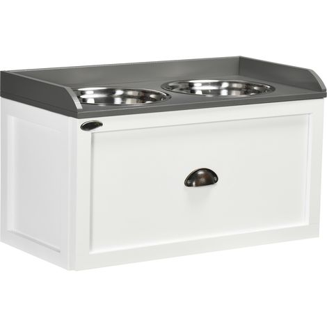 CHICFURN Comedero elevado para perros y gatos con cajón 2x2L acero inoxidable blanco (1/5)