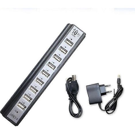 Hub externe haute vitesse USB 2.0 à 10 ports avec adaptateur secteur et câble (1/5)