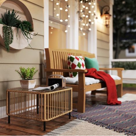 Gartentisch 65x65x43 cm Naturholz in Rattan mit Glasplatte und wetterfester Stahlstruktur (1/5)