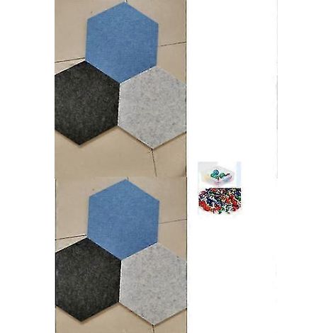 Lot de 6 panneaux hexagonaux en feutre pour notes et mémos, avec 20 punaises. (1/5)