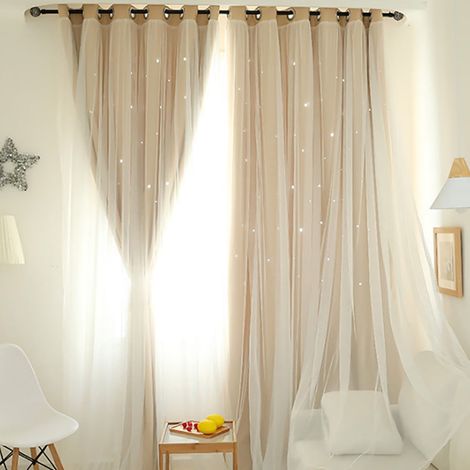 Voile Rideau - 200 cm x 100 cm - Tulle Transparent pour Fenêtre ou Porte - Style Moderne - Beige - 1 Pièce (1/3)