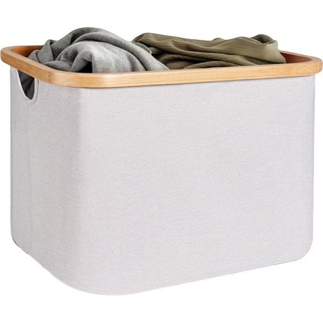 Panier à Linge Pliable 50 L, Panier à Linge Pliable avec Poignées en Bambou, Panier de Rangement pour Chambre à Coucher, Salle de Bain, Buanderie (1/3)