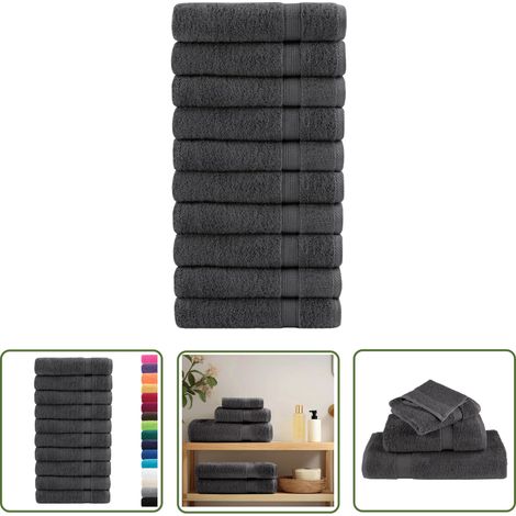 The Living Store Premium-Duschtücher SOLUND 10 Stk. Anthrazit 70x140 cm 600 g/m² - Handtücher - Duschhandtücher - Badezimmertextilien - Baumwolle - Anthrazit (1/5)