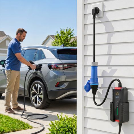 Chargeur Voiture Électrique 7,4kW 8 m 6-32A Type 2 IP65 pour EV/PHEV, finition soignée (1/5)
