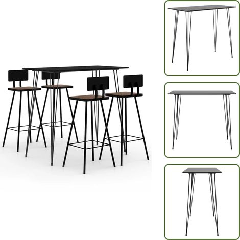 5-tlg. Bar-Set Schwarz - Esszimmermöbel - Bartisch - Barhocker - Holz - Metall (1/5)