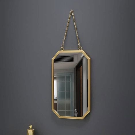 Miroir Mural Octagonal - 18 cm x 27 cm - Métal - Or - 1 Pièce (1/4)