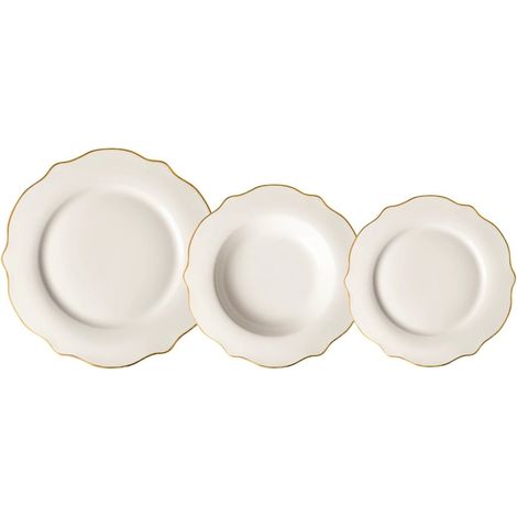TrAdE Shop Traesio - Set Servizio Di Piatti Da Tavola In Porcellana 18pz Design Elegante Con Bordi Smerlati Oro -