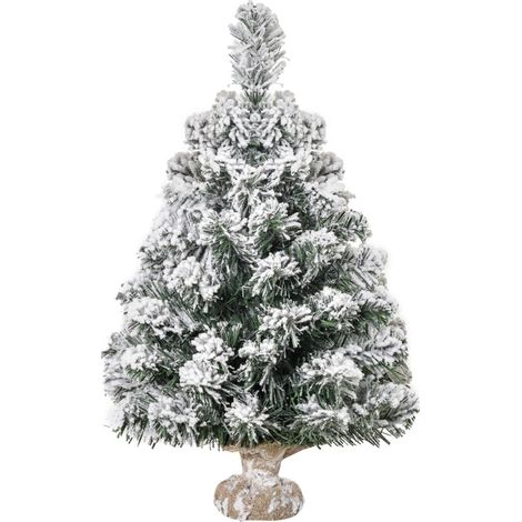 Albero di Natale artificiale 60 cm verde/bianco con effetto neve e base in cemento (1/5)