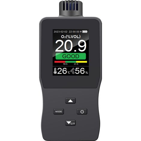 Detector de oxígeno portátil 0-30%VOL con alarma - Analizador recargable USB tipo C - Medidor para el hogar y el automóvil (1/5)