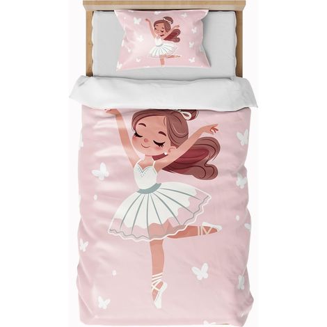 Housse de Couette Rose 90x190 Enfant Fille - Parure de Lit 1 Personne avec Taie d'oreiller 40x60 avec Fermeture à glissière, Imprimés pour la Danse des Filles (1/5)