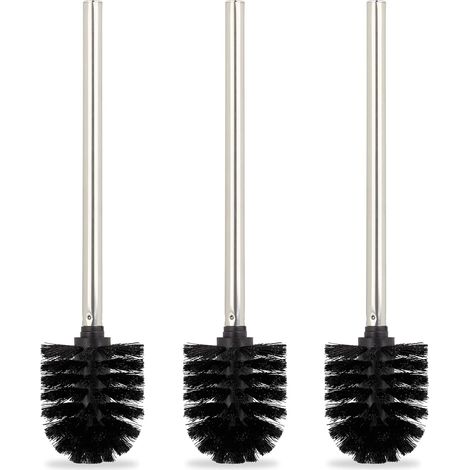 Brosse à WC, en Lot de 3, tête de Brosse Amovible, pour Toilettes, en Acier Inoxydable, HxD: 35 x 8 cm, Noire (1/5)