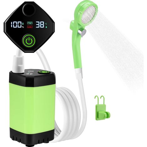 Pommeau de douche d'extérieur, avec affichage de la température, douche de camping, douche portable, douche électrique d'extérieur, idéal pour la toilette des animaux et l'utilisation en cabine (Vert)