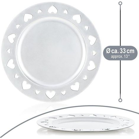 Sous-Assiettes - Diamètre 33 Cm - Bordure En Forme De Cœur - Argent - Décoration De Table - 4 Pièces (1/5)