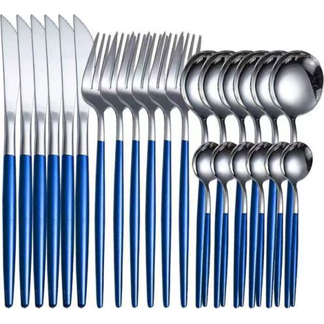 Ensemble de couteaux, fourchettes et cuillères en acier inoxydable du Portugal (16 x 24 pouces) - Service de table pour steak et cuisine occidentale (1/5)