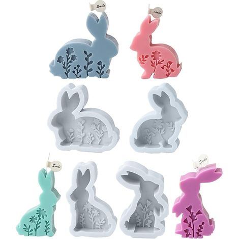 Lot de 4 Moules en Silicone de Pâques,Moules à Bougies en Silicone 3D Lapin De Forme Moules en Résine époxy pour la Fabrication Bougies,Savon de Pâques Moules de Coulée en Silicone pour Plâtre (1/5)