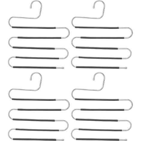 4 Crochets en S, cintre gain de place pour pantalon, 5 niveaux en acier inoxydable, rangement mural (1/5)