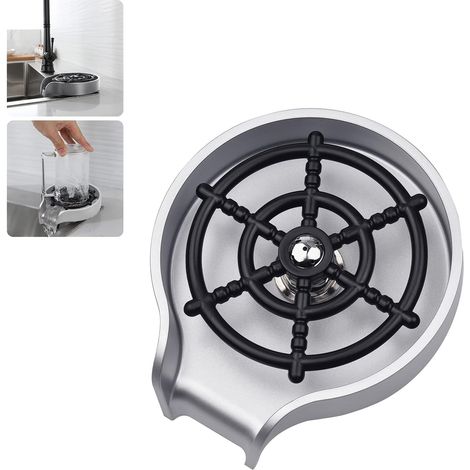 Rinceur de Verre d'Évier de Cuisine, Lave-Tasse Automatique Éviers Robinet Rinceur de Verre Bar Rinceur de Verre Nettoyant de Bouteille de Cuisine pour Robinet de Bar à la Maison(Argent) (1/5)
