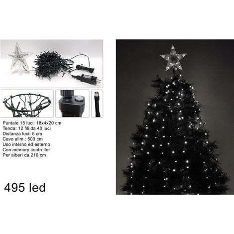Tenda Albero di Natale Minilucciole 495 Led con Puntale Bianco Freddo