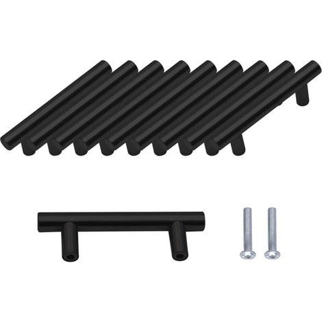 Packung mit 10 schwarzen 64-mm-Türgriffen aus Edelstahl für Möbel und Schränke inklusive Schrauben (1/5)