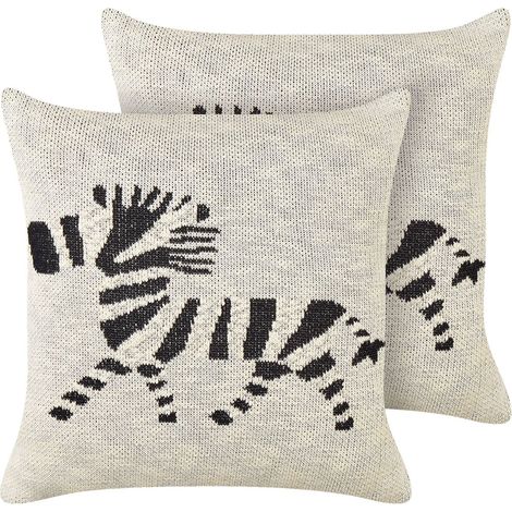 Set of 2 Decorative Cushions JABORI Cotton 45 x 45 cm Beige (1/5)