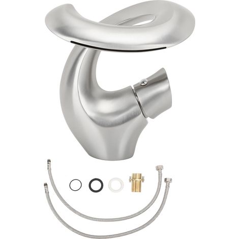 Robinet de lavabo cascade réglable eau chaude froide mitigeur laiton design profilé pour vasque encastrée argenté (1/5)