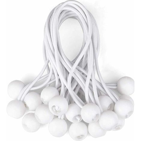 royaluxe - 20 pcs tendeur de bâche Tendeurs à Boule tendeur élastique tendeur en Caoutchouc pour bannière, bâche, pavillon, Tente, Rideaux Harnais d’Extension, Support de bâche Blanc (1/5)
