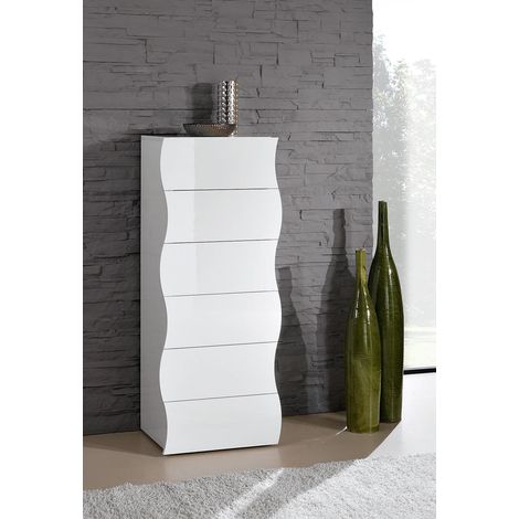 Cassettiera Alta 6 Cassetti 50x40x121,5 cm Onda 6C Bianco Lucido (1/4)