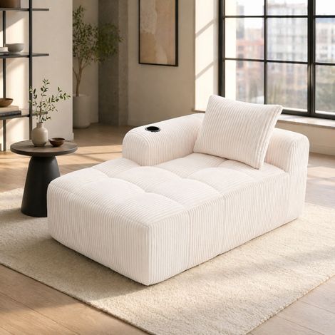 Divano 158x93x61 cm, 1 Posti, con Tasche e Portabicchieri, Divano Pratico e Comodo, Velluto a Coste Beige, per la Casa (1/5)