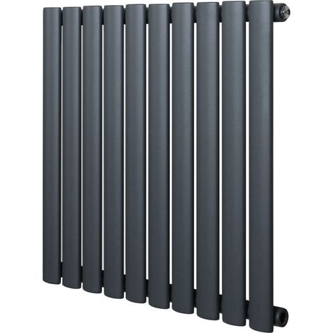 Oval Single Column Radiator - 600 x 600mm - Anthracite Grey