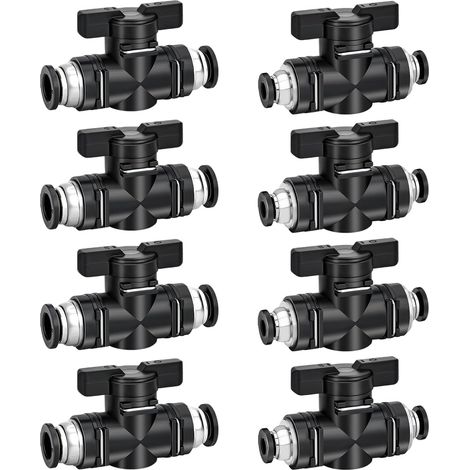 Lot de 8 Raccords Pneumatiques, Robinet à Boisseau Sphérique, Plastique et Cuivre, Pour Tuyaux 6mm et 8mm, Système d'Air Comprimé (1/5)
