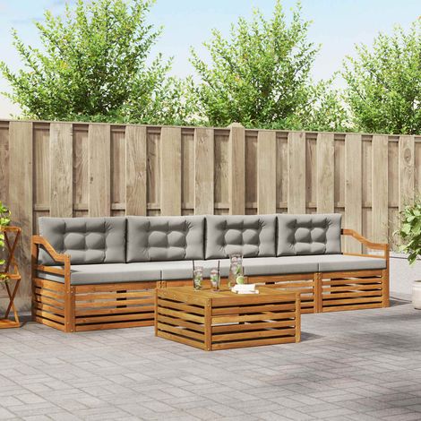 vidaXL Outdoor-Sofagarnitur mit Kissen 5 pcs Natürlich und Hellgrau (1/5)